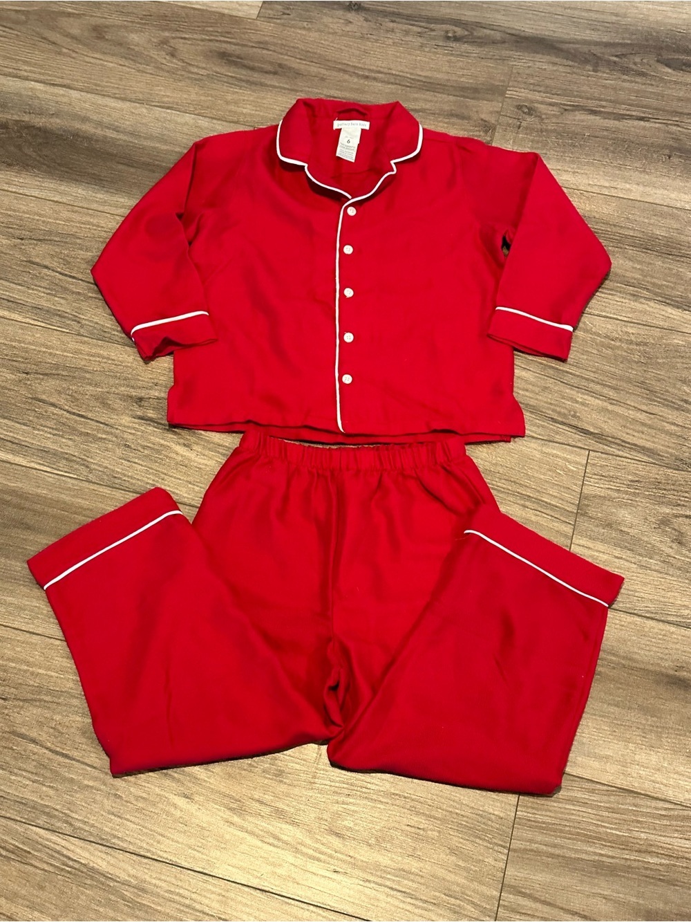 Pottery Bran Classic Red Kids (6) Pajama Set with White Piping